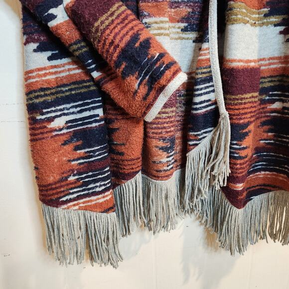 Lucky Brand Fringed M Womens Cardigan Sweater Multicolor Aztec Cotton Poly - Picture 4 of 7